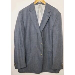Kroon Bono Blazer Sport Coat‎ Mens 46L Blue Houndstooth Unstructured Wool Silk